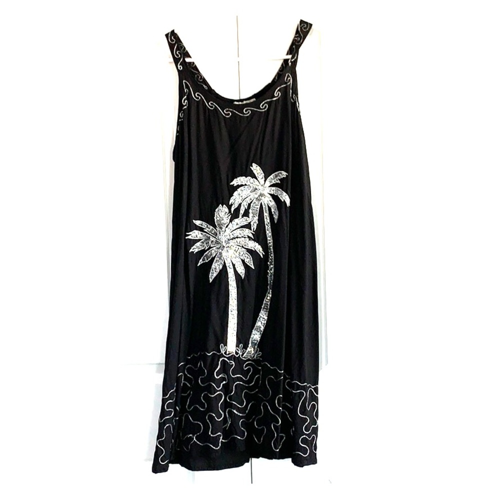 Summer Dress in Black and Sparkly Palm Trees